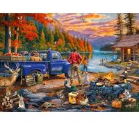 Ravensburger Sunset Lake 300 Piece Large Format Jigsaw Puzzle - Autumn Camping Scene with Father and Son - Relaxing Nature-Themed Puzzle for Adults & Families