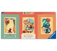 Ravensburger Ukiyo-E Cat Warrior, Red Panda & Dragon Puzzle & Easel Set - 3 x 100 Piece Jigsaw Puzzles for Kids & Adults, Japanese Style Animal Artwork, Includes Small Puzzle Easel