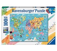 Ravensburger - World Map - 100 Piece Jigsaw Puzzle - XXL Pieces for Easy Assembly - Exciting, Bold and Colorful Imagery of Our World - Premium Quality - Ideal Gift - Screen-Free Fun - Children Age 6+