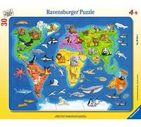 Ravensburger World Map with Animals 30 piece Jigsaw Puzzle in Frame for Kids Age 4 Years