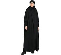 Ravent Women's Muslim One Piece Prayer Dress Abaya Islamic Middle East Dubai Turkey Maxi Kaftan with Hijab Full Length Black