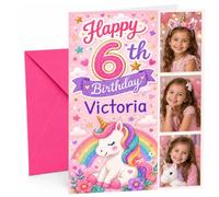 Ravenwood Personalised 6th Birthday Card for Girl, A5 Unicorn Photo Card
