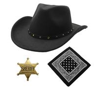 Raveparty Black Cowboy Hat, Cowboy Hats for Men, Cow Boy Hat Set with Western Hats Police Badge Scarves for Music Show Carnivals Halloween Christmas (B)