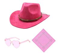 Raveparty Cowgirl Hat, Pink Cowboy Hat Women Cowgirl Hats with Pink Hijab Heart Sunglasses for Women's Cowboy Hats Horse Trials Shows Carnival Halloween (Style 3)