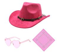 Raveparty Cowgirl Hat, Pink Cowboy Hat Women Cowgirl Hats with Pink Hijab Heart Sunglasses for Women's Cowboy Hats Horse Trials Shows Carnival Halloween (Style 1)