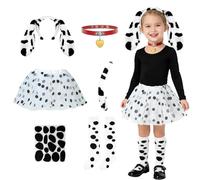 Raveparty Dalmatian Costume Kids, Dalmatian Costume Baby Girls with Ears Tail Skirt Socks Collar Spotted Stickers for Girls World Book Day Costumes Halloween Carnival