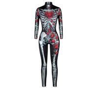 Raveparty Day Of The Dead Costumes for Women, Skeleton Costume Women, Women's Halloween Costumes with Jumpsuit Day Of The Dead Headband Face Tattoo for Halloween Costume (Style A, S)