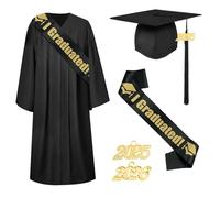 Raveparty Graduation Gown for Adults, Graduation Gown and Cap Set for Man Woman with Bachelor's Uniform Graduation Hat Etiquette Belt Printed In 2024 for University High School (Black-2, 2XL)