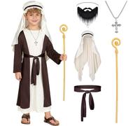 Raveparty Joseph Costume Kids, Greek Costume Boys with Necklace Scepter Fake Beard for Christmas World Book Day (M)