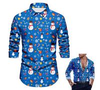 Raveparty Men's Christmas Shirt, Snowman Print, Blue, L, Regular Fit