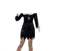 Raveparty Nun Costumes for Women, Nun Outfit Halloween Nun Costume Nuns Outfit Fancy Dress Women with Cross Necklace Horror Mask for Halloween Party (Black, S)
