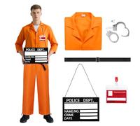 Raveparty Prison Costume, Orange, Convict Costume for Adults, Unisex Prisoner Costume, for Cosplay, Carnival Party (Style B, S)