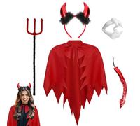 Raveparty Red Devil Costume Women, Ladies Devil Costume, Horns Cape and Tail Halloween Costumes for Women (Style B)