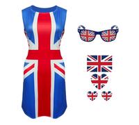 Raveparty Union Jack Dress, Spice Girls Costume, 90s Fancy Dress Women with Union Jack Sunglasses Tattoo Sticker for Women Party Costume (Red, XL)