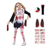 Raveparty Zombie Schoolgirl Costume, Zombie Cheerleader Fancy Dress Girls Bloody Zombies Costume for Halloween Party School Event (Style A, L)