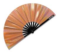 Ravevibes 13" Large Glitter Holographic Rave Hand Fan, Folding Bamboo Festival Edm Clack Fan Foldable for Rave Outfits Accessories Festival, Club, Party, Dance for Men Women, Glitter Orange