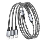 RAVIAD 100W USB C Multi Charger Cable [1.2M] 3 in 1 Fast Charging Cable with E-Mark Chip, USB C PD [100W]+Lightning[27W]+Micro[10W] for Galaxy S24/S23, iPhone 15/14/13, MacBook Pro/Air, Pad Pro/Air