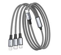 RAVIAD 100W USB C Multi Charger Cable [2M] 3 in 1 Fast Charging Cable with E-Mark Chip, USB C PD [100W]+Lightning[27W]+Micro[10W] for Galaxy S24/S23, iPhone 15/14/13, MacBook Pro/Air, Pad Pro/Air