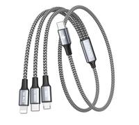 RAVIAD 100W USB C Multi Charger Cable Short [50CM] 3 in 1 Fast Charging Cable with E-Mark Chip, USB C PD [100W]+Lightning[27W]+Micro[10W] for Galaxy S24/S23, iPhone 15/14/13, MacBook Pro/Air, Pad Pro