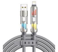 RAVIAD 4 in 1 Multi Charger Cable 1.2M [240W] with RGB LED Light, Multi USB Fast Charging Cable USB C/USB A to Lightning, USB C/USB A to Type C for iPhone 16/15/14, Samsung S24, Huawei, Pad, MacBook
