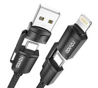 RAVIAD Multi Charger Cable 1M, 4 in 1 3A USB Fast Charging Cord 60W PD Multi Charging Cable USB C/USB A to Lightning, USB C/USB A to USB C for iPhone 17/16/15, Galaxy S25/S24/S23, Oneplus, LG - Black