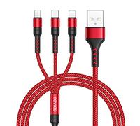 RAVIAD Multi Charger Cable, 3 in 1 Charger Cable 3A USB Fast Charging Cord [1.2M] Multi Charging Cable with Micro USB Type C Lightning Cable Connector for iPhone, Samsung, Huawei, Sony, LG, PS5-Red