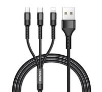 RAVIAD Multi Charger Cable, 3 in 1 Charger Cable 3A USB Fast Charging Cord [1.2M] Multi Charging Cable with Micro USB Type C Lightning Cable Connector for iPhone, Samsung, Huawei, Sony, LG, PS5-Black