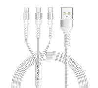 RAVIAD Multi Charger Cable, 3 in 1 Charger Cable [3M] Multiple USB Cable Nylon Braided with Micro USB Type C Lightning Cable Connector for iPhone, Android Samsung Galaxy, Huawei, Oneplus, LG - Silver