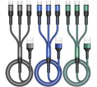 RAVIAD Multi Charger Cable 3 Packs, 1.2M 3 in 1 Charging Cable, Nylon Braided Multiple USB Cbale with Micro USB Type C Lightning Connector for iPhone, Galaxy, Huawei, Oneplus, PS4, Tablet and More