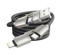 RAVIAD Multi Charger Cable, 4 in 1 3A USB Fast Charging Cord 60W PD Multi Charging Cable USB C/USB A to Lightning, USB C/USB A to USB C for iPhone, Android Samsung Galaxy, Oneplus, LG -3M