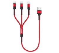 RAVIAD Multi Charger Cable Short [0.5M] 3 in 1 Charging Cable USB Cable Phone Charger Cable with Lightning + USB C + Micro Connector for Phone, Android Samsung Galaxy, Huawei, Oneplus, Kindle- Red
