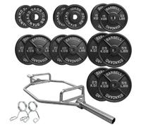 RAVIAN Olympic Trap Bar with Cast Iron Weight Plate Set 30kg-300kg, 2 Inch Hex Bar for Deadlifts, Squats, Shrugs, Farmer Walks, Strength Training, Home & Commercial Gym (240kg Set With Trap Bar)