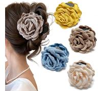 Ravimour 4 Colors Hawaiian Boho Hair Clips for Women Girls, Fashion 3.94" Large Handmade Fabric Rose Flower Floral Barrette Claw Clip for Thick Thin Hair Styling Accessory for Beach Vacation Gift