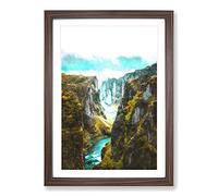 Ravine Between Mountains in Iceland Painting Framed Print | A2 Walnut Framed Wall Art | Ready to Hang | Modern Landscape Picture | Living Room Bedroom Lounge Office