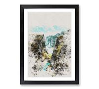 Ravine Between Mountains in Iceland Watercolour Framed Print | A2 Black Framed Wall Art | Ready to Hang | Modern Landscape Picture | Living Room Bedroom Lounge Office
