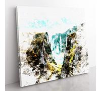 Ravine Between Mountains In Iceland Watercolour Modern Canvas Wall Art Print Ready to Hang, Framed Picture for Living Room Bedroom Home Office Décor, 50x50 cm (20x20 Inch)