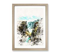 Ravine Between Mountains In Iceland Watercolour Modern Framed Wall Art Print, Ready to Hang Picture for Living Room Bedroom Home Office Décor, Oak A2 (64 x 46 cm)