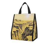 Ravines on The Loess Plateau Insulated Lunch Bag Box, 12L Capacity with Dual Side Pockets, Foldable Cooler Tote, Leakproof Lunch Cooler Bag, Reusable Picnic Tote Bags for Work Travel Office Beach