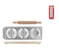 Raviolamp Mold For 6 Classic Panzerotti In Aluminum. Equipped With A Rolling Pin