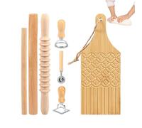 Ravioli Cutter - 7-Piece Manual Wooden Rolling Pin Food Safe - French Rolling Pin for Preparing Dumplings, Pastries, Dough, in Kitchen, Home, Restaurant, Commercial
