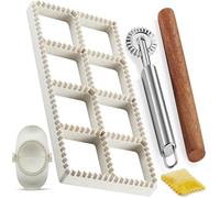 Ravioli Cutter Set - 1x8 Squares Ravioli Maker Mould, 1xRolling Pin and 1x Pasta Wheel, 1xSmall Dumpling Maker, 4 Pcs Multi Pasty Maker Mould Tools Kit