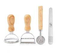 Ravioli Cutter Set, 4 Pcs Pasta Cutter with Wooden Handle and Fluted Edge