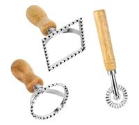 Ravioli Cutter Set - Stamp Maker with Wooden Handle Pasta Cutter Wheel and Mold for Home Kitchen DIY