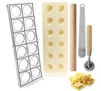 Ravioli Maker Mold Press Set Include 12 Holes Ravioli Maker Press with Pasta Mold Ravioli Tray Ravioli Stamp Maker Cutter Wood Rolling Pin and Filling Spoon Pasta Making Tools Pelmeni Mold