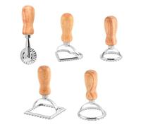 Ravioli Maker Stamp Cutter with Roller Wheel Set, Pasta Maker Mold with Wooden Handle and Fluted Edge, Ravioli Cutter and Press Stamp - for Pasta, Dumplings Lasagna, Pierogi (5 Set with Cutter)
