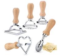 Ravioli Pasta Cutter Wheel Set, 5Pcs Biscuit Mould Ravioli Maker Cutter with Roller Wheel Wooden Handle Pasta Press Wheel Pasta Tools for Pasta Making Dumplings, Pierogi.