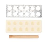 Ravioli Press Maker, 12 Holes Pie Making Tool Set Aluminum Alloy Plastic Dumpling Cutter Mold with Wood Rolling Pin for Family Kitchen Restaurant