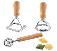 Ravioli Stamp Maker Cutter, 3 Pcs Ravioli Cutter Set, Pasta Maker Mold with Wooden Handle and Fluted Edge Raviolis Cutters and Press Stamp for Pasta Dumplings Lasagna Pierogi