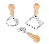 Ravioli Stamp Maker Cutter with Wheel Set, Mold with Wooden Handle for Fluted Edge, Pasta Press Kitchen Attachment
