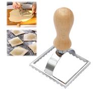 Ravioli Stamp Maker Cutter with Wood Handle, Fluted Edge Ravioli Maker Press, Manual Pasta Molds Stamps Pasta Cutter Wheel (Square)